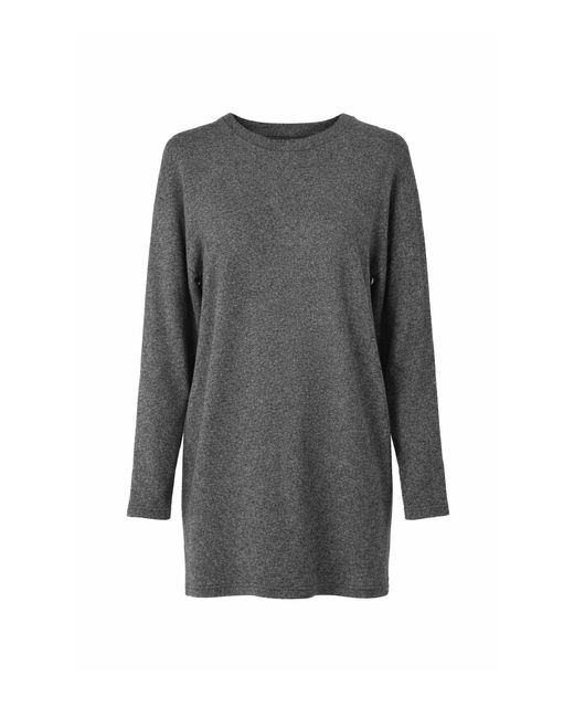 Conquista Gray Relaxed Long-Sleeve Tunic Top With Clean Round Neck