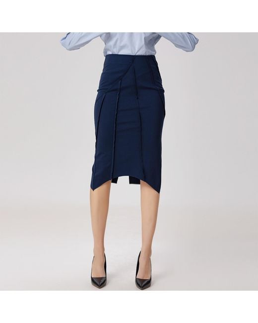 Smart and Joy Blue Asymmetric Structural Lines Skirt