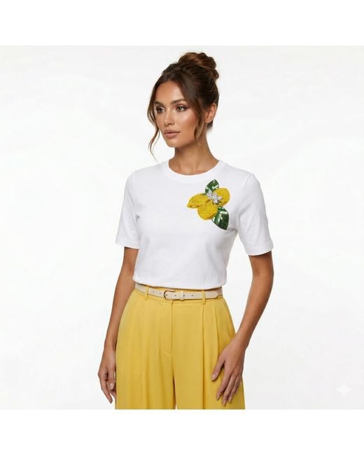 House of Laines London White Laines Couture Embellished La Dolce Vita Lemons T-Shirt