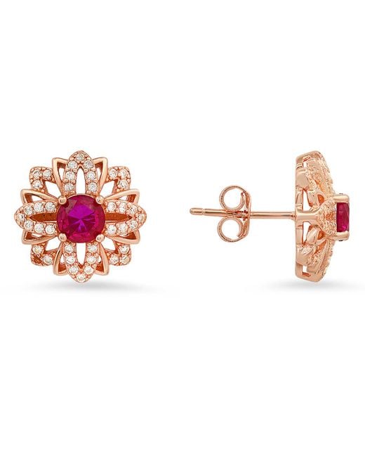 Kylie Harper Pink Ruby Floral Stud Earrings