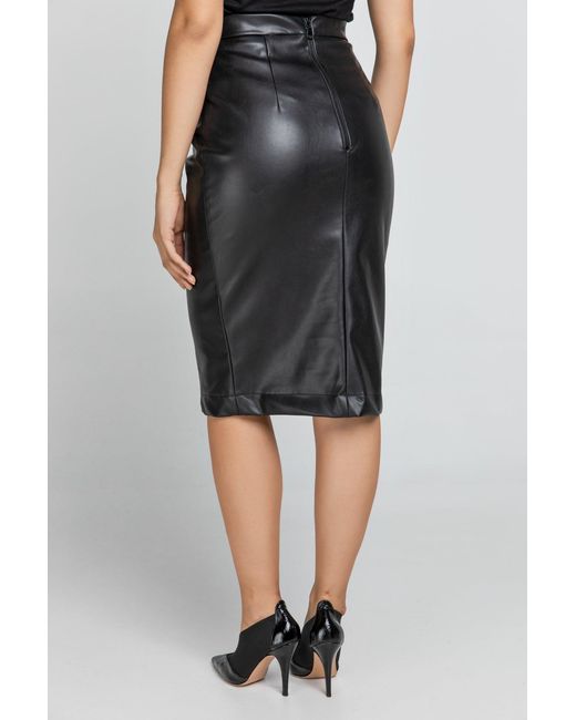 Conquista Black Faux Leather Pencil Skirt By Fashion