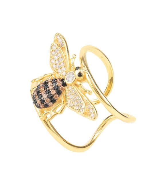 Latelita London Metallic Honey Bee Cocktail Ring Adjustable Gold