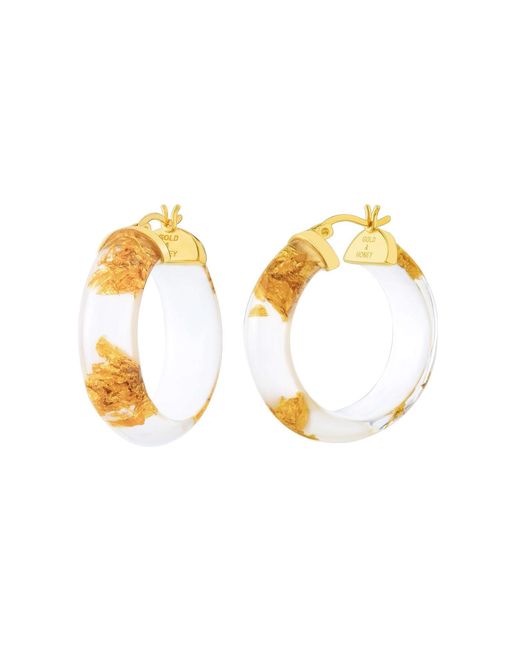Gold & Honey Metallic 24K Leaf Huggie Hoop Earrings