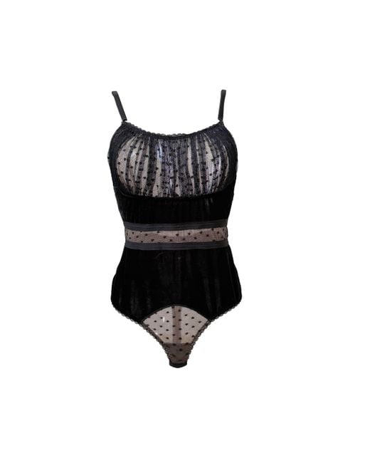 Carol Coelho Black Origins Velvet Polka Dot Ruched Bust Bodysuit