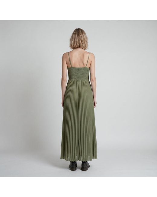 Modenaire Green Pleated Bustier Maxi Dress With Adjustable Straps And Smocked Back