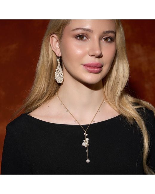 Corina Mardari Jewelry Metallic Lariat Pearl Filled Handmade Necklace