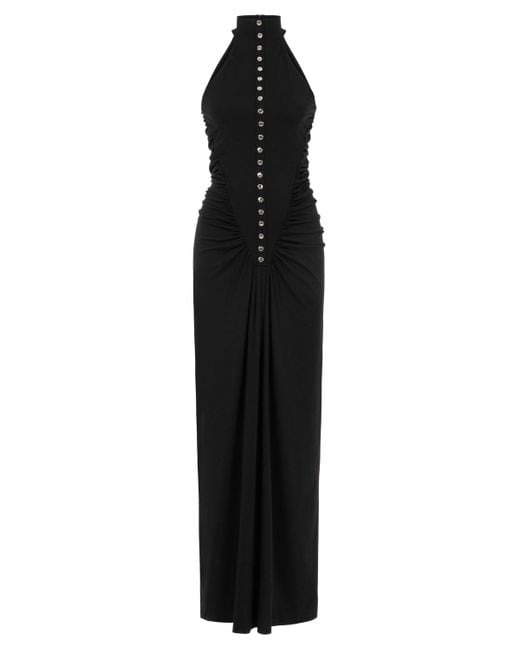 Nocturne Black Halter Neck Maxi Dress With Drape Details
