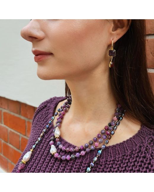 Farra Red Natural Garnet With Agate Dangle Earrings