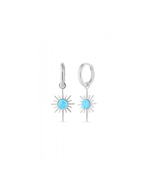 Spero London Blue Opal Northern Star Starburst Drop Hoop Earring Sterling