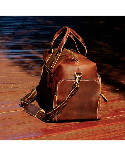 Touri Brown Genuine Leather Front Pockets Boarding Bag for men