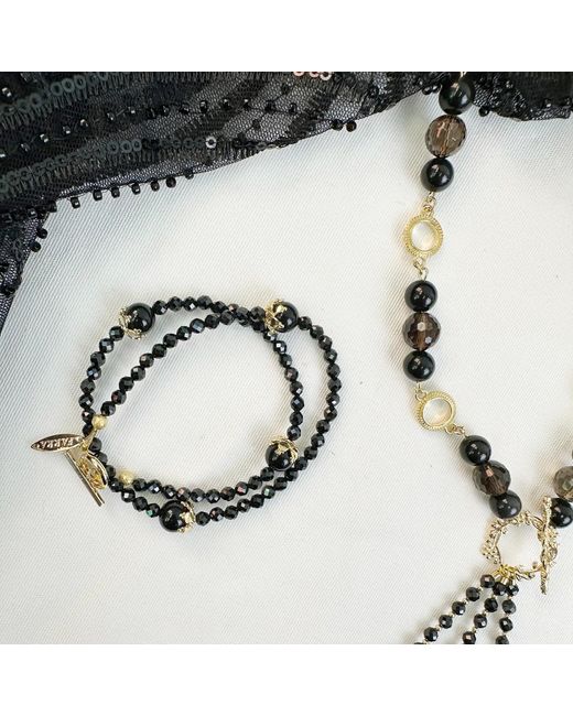 Farra Black Timeless Obsidian Double Wrapped Bracelet