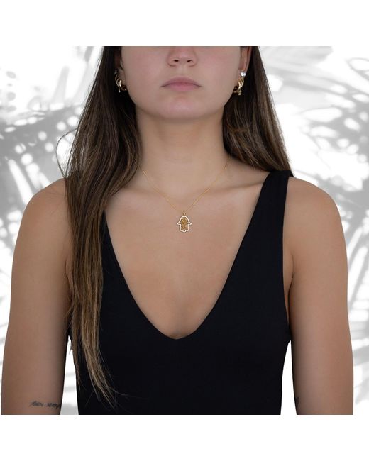 Ebru Jewelry Metallic Soul Journey Hamsa & Diamond Necklace