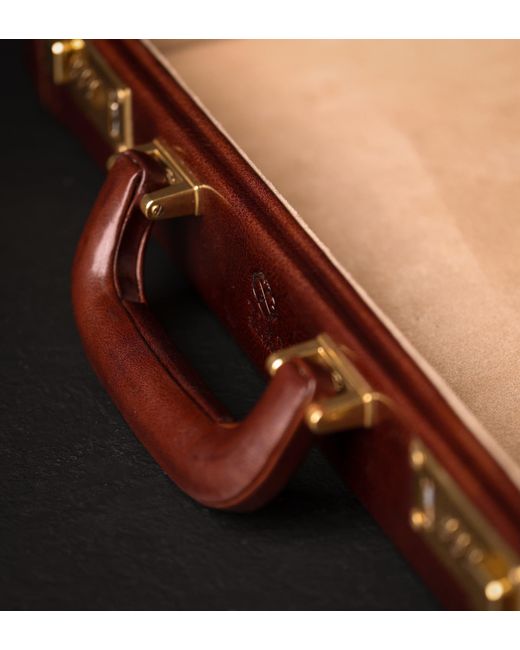 Time Resistance Brown Leather Attaché Case Briefcase for men