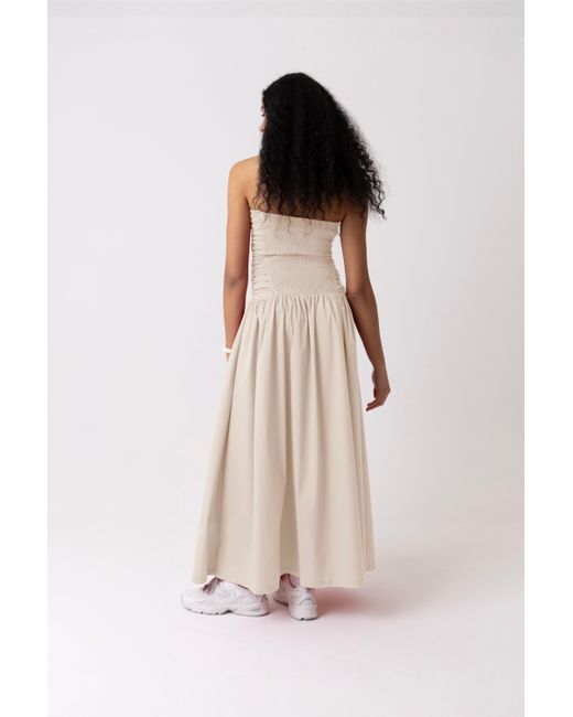 Amy Lynn Natural Neutrals Shyla Milk Ruched Column Bardot Maxi Dress