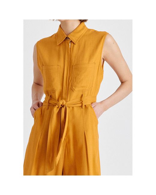 Paisie Metallic Linen Blend Jumpsuit With Stitch Details