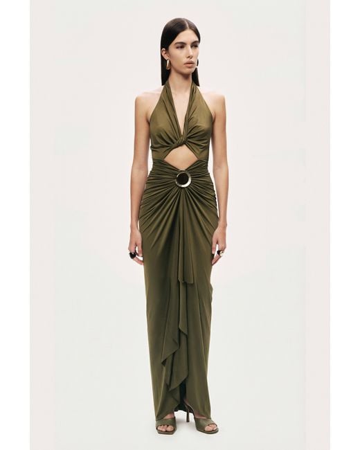 Nocturne Green Neutrals Cut-Out Halter Maxi Dress