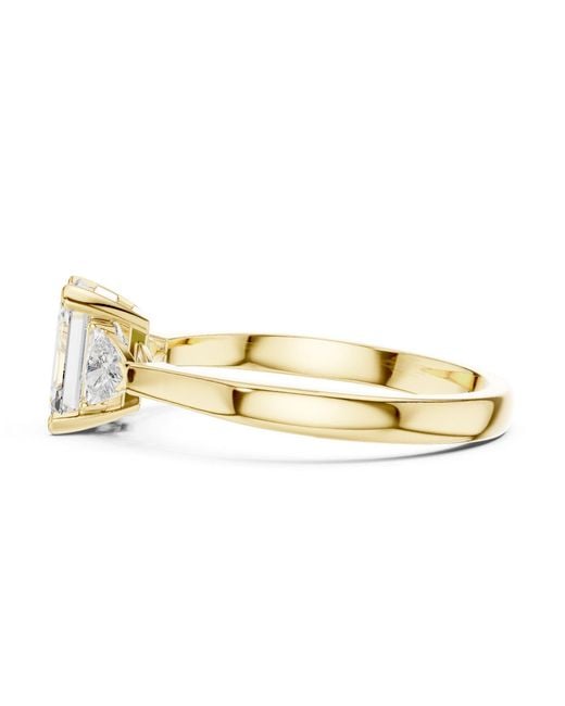 Aya Fine Jewelry Metallic Timeless Emerald Cut Engagement Ring With Trillion Side Stones