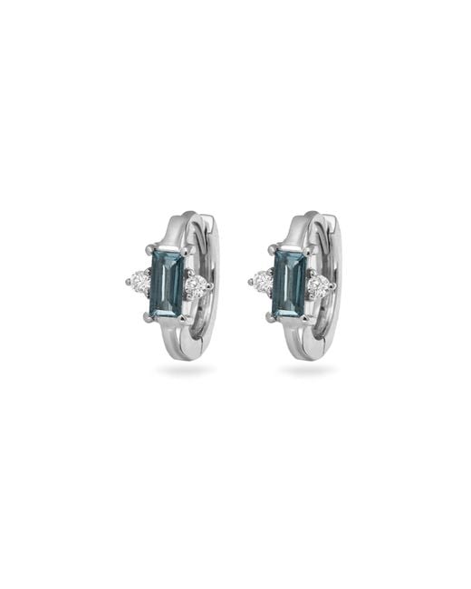 Zohreh Blue London Topaz & Sapphire Baguette Huggie Hoop Earring Pair Sterling