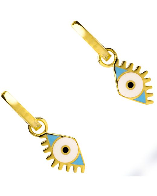 Ebru Jewelry Metallic Vermeil Hoop & Enamel Protection Evil Eye Dangle Earrings