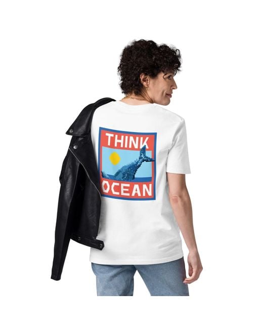 Anchor and Crew White Think Ocean Whale Pixel Art Organic Cotton T-Shirt