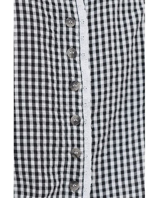 Yumi' Black Gingham Cotton Top With Lace Trims