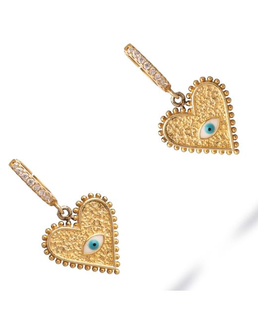 Ebru Jewelry Metallic Guardian Heart Evil Eye Vermeil Earrings