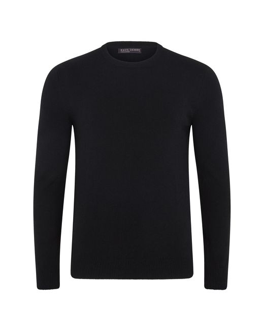 Paul James Knitwear Black Lightweight Merino Cashmere Marius Crew Neck Jumper for men