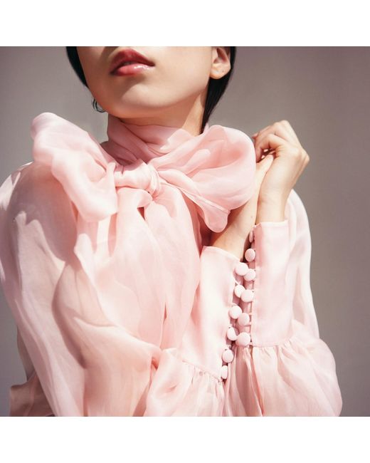 Lita Couture Pink Flawless Bow Organza Blouse