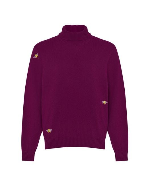 INGMARSON Purple Bee Embroidered Wool & Cashmere Rollneck for men