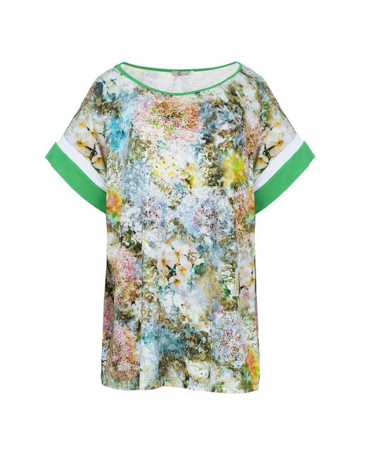 Conquista Green Floral Stretch Jersey Short Sleeve Top Plus Size