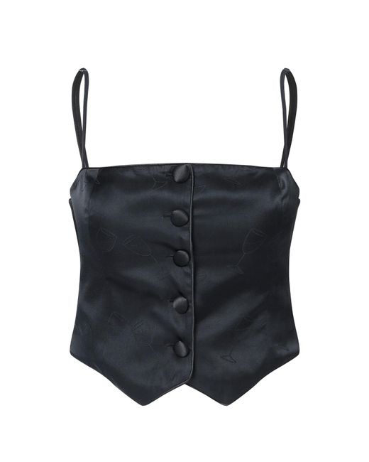 NOT JUST PAJAMA Black Silk Bustier Camisole With Vest Design