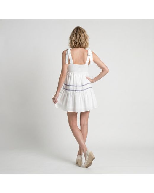 Modenaire White Neutrals Tiered Mini Dress Soft Empire Form
