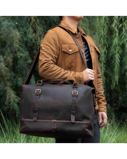 Touri Black Genuine Leather Weekender With Outerwear Compartment for men