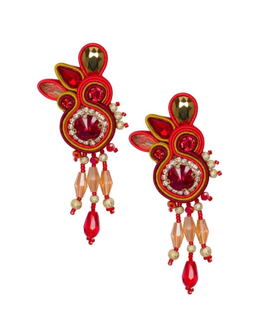 Meghan Fabulous Red Royal Highness Rhinestone Dangle Earrings