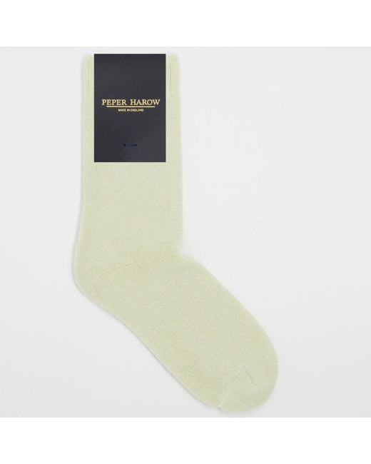 Peper Harow - Made in England Green Neutrals Ribbed Cuff Bed Socks – Cream for men