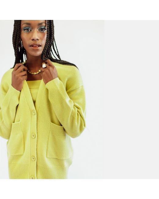 Zenzee Yellow Cashmere V-Neck Cardigan