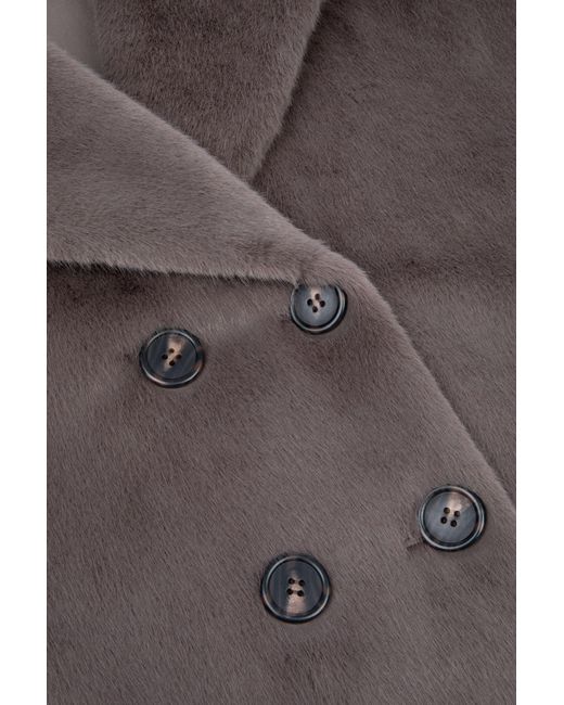 ISSY LONDON Brown Neutrals Kelly Double Breasted Longline Faux Fur Coat Taupe
