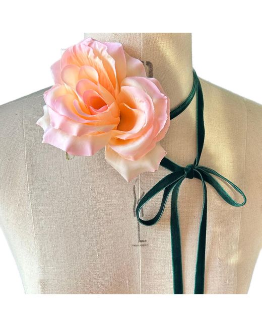 Natalia Petruch Metallic Neutrals Bettie Ribbon-Tie Statement Necklace – Faux Rose, Wear As Necklace Or Belt, Handmade