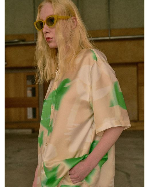 Lost Pattern Green Frida's Dream Oversized Silk Shirt