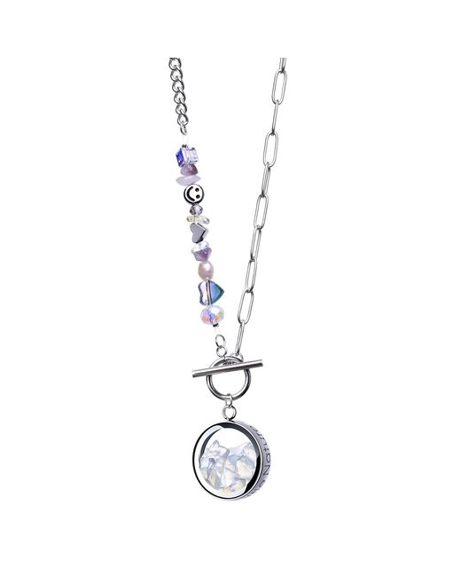 My Little Nature Metallic Neutrals Opal Necklace With Joyful Glas Bead Toggle Chain