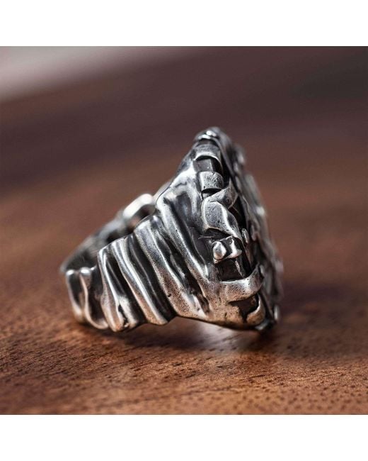 German Kabirski Metallic Chainmail Sterling Ring With Cold, Machined Metal Effect for men