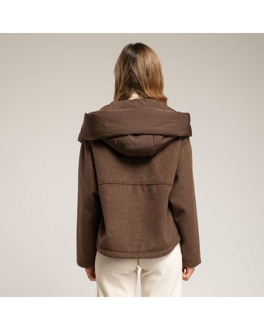 Tantra Spain Sl Brown Short Wool Coat With Detachable Hood And Padded Collar