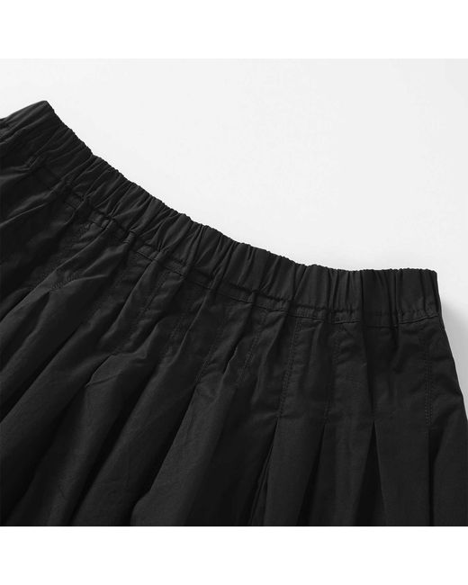 Smart and Joy Black Loose-Fitting Midi Cotton Skirt With Smocked Waist