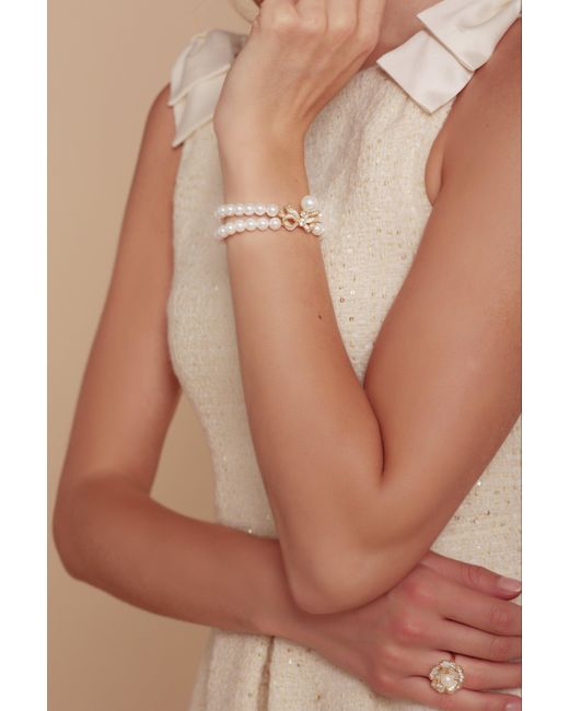 Santinni White Sissi Double Strand Pearl Bracelet With Bow