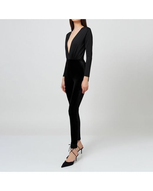 LIA ARAM Black High-Waisted Velvet Leggings