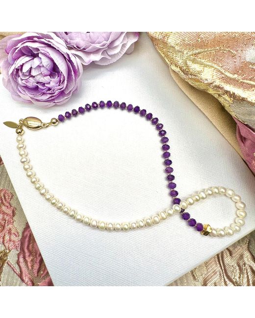 Farra Metallic And Amethyst & Freshwater Pearls Short Necklace