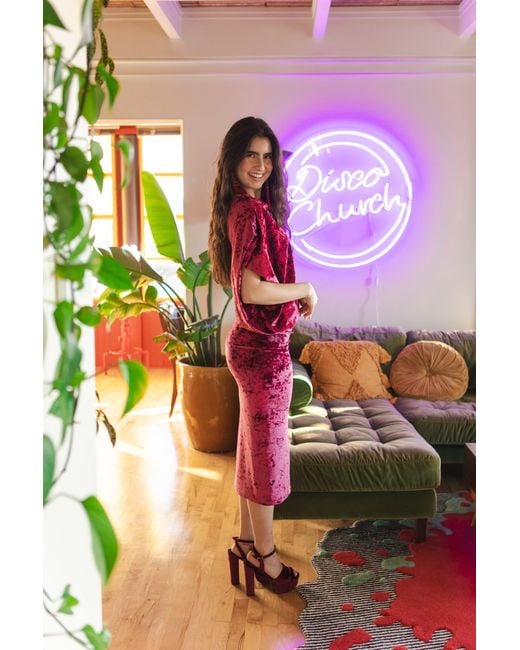 Jennafer Grace Red Bordeaux Crushed Velvet Angle Dress