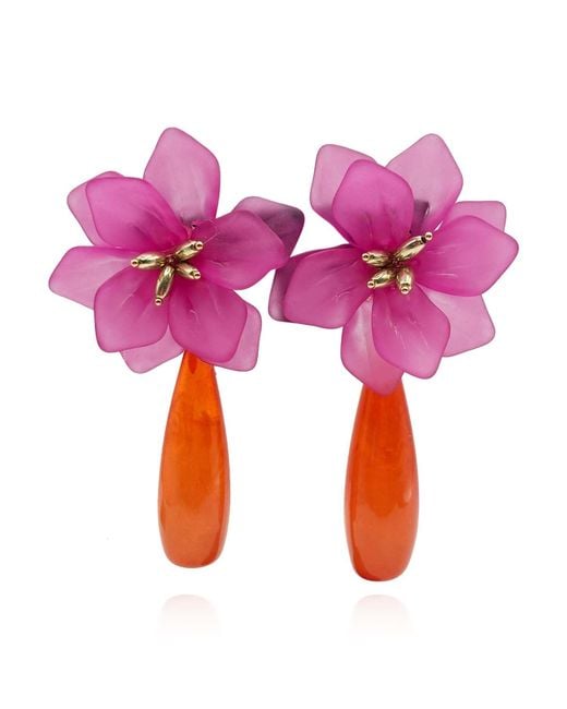 Michael Nash Jewelry Pink Flora Fuschia Resin Floral Clip On Earring With Drop