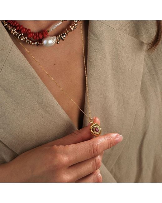 LINYA JEWELLERY Metallic Mini Claret Stone Covered Medallion Locket Necklace