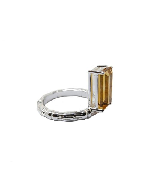 NASI SILVER Metallic Floating Baguette Gemstone Ring- Citrine